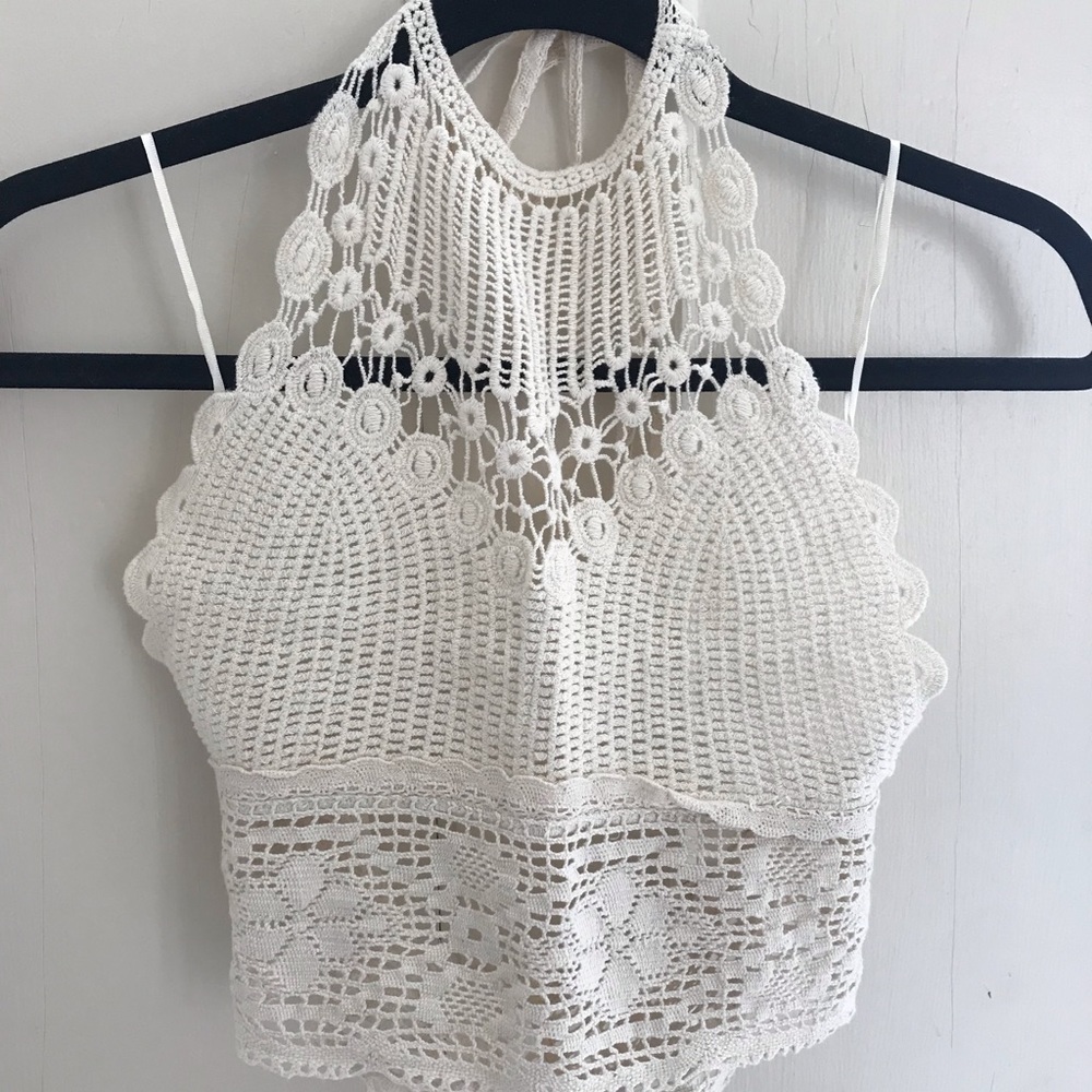 Cream crochet tank top